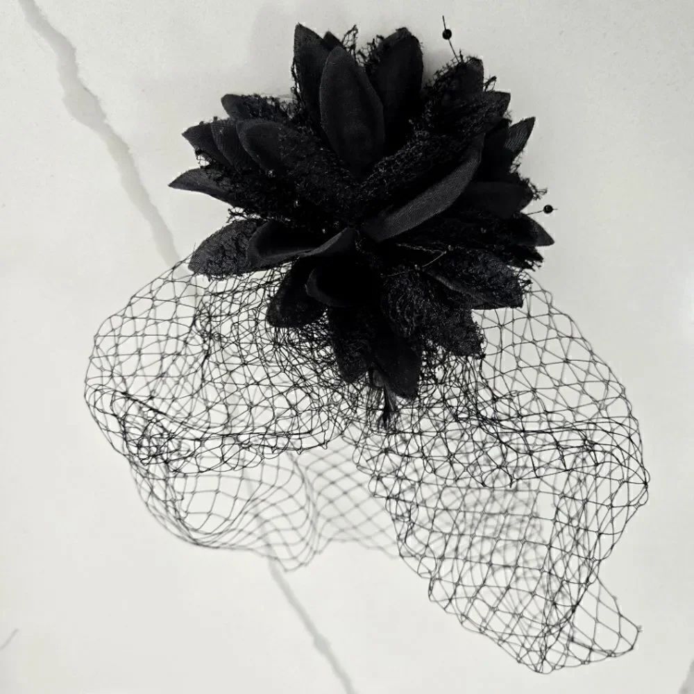 Hair piece Halloween Flower Black Veil Clip